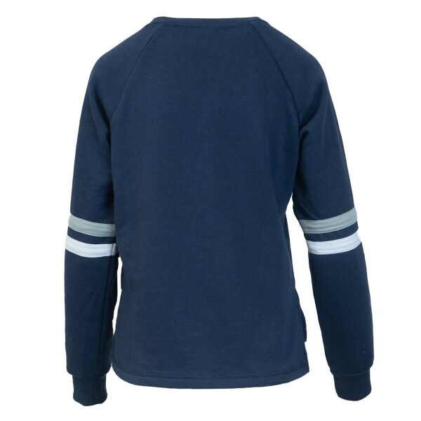 Utah State Patch Cursive Navy Stripes on Sleeves Women's Crew Sweatshirt